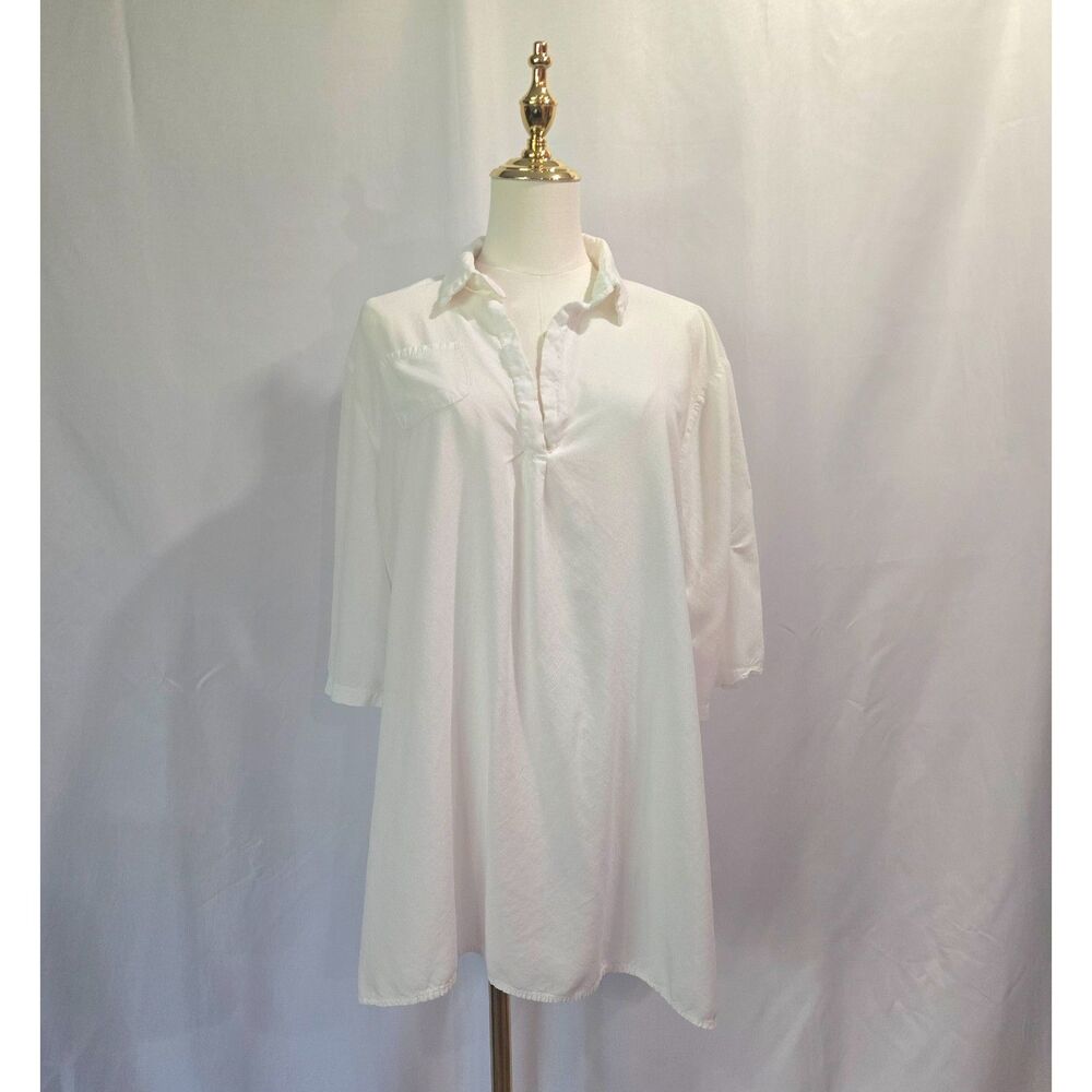 Tunic Length White Collared Shirt